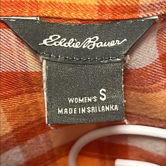 Eddie Bauer Orange white Plaid Button Up Cap Sleeve Blouse Top - Picture 2 of 8